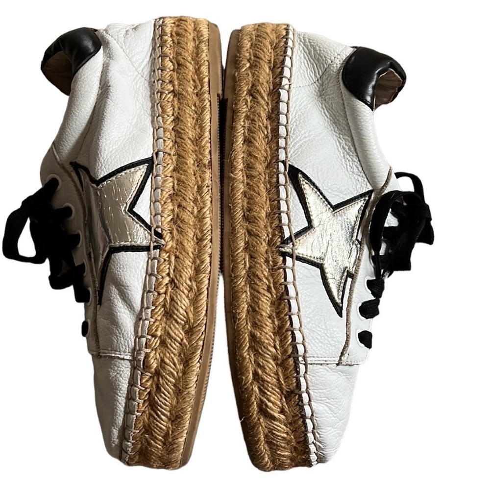 Steven by Steve Madden phase espadrille. Leather sneaker. White black silver 9.5